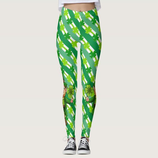 St. Patrick's Day Leprechaun Kleeblatt Grün Leggings (Vorderseite)