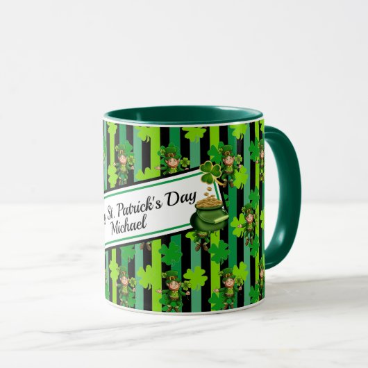 St. Patrick's Day Leprechaun Kleeblatt Name Tasse (VorderseiteRechts)
