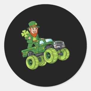 St Patricks Day Leprechaun Monster Truck Lucky Boy Runder Aufkleber