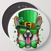 St Patrick's Day Leprechaun Pembroke Welsh Corgi C Button (Vorne & Hinten)