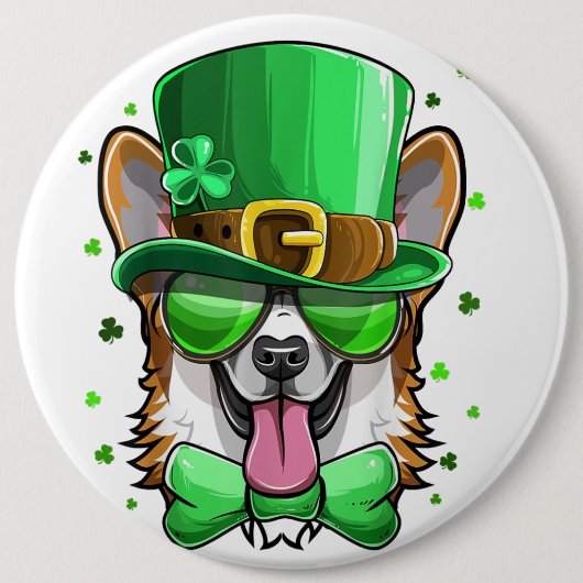 St Patrick's Day Leprechaun Pembroke Welsh Corgi C Button (Vorderseite)