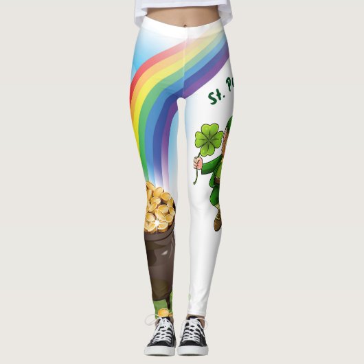 St. Patrick's Day Leprechaun Rainbow Pot of Gold Leggings (Vorderseite)