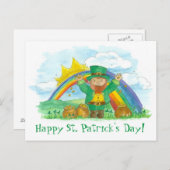 St. Patrick's Day Leprechaun Rainbow Pot of Gold Postkarte (Vorne/Hinten)