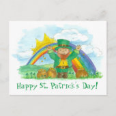 St. Patrick's Day Leprechaun Rainbow Pot of Gold Postkarte (Vorderseite)