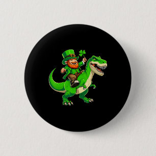 St. Patricks Day Leprechaun Reitet T-Rex Dinosauri Button