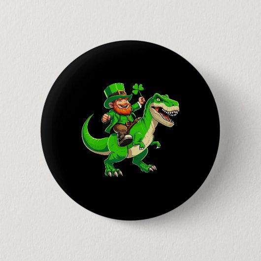 St. Patricks Day Leprechaun Reitet T-Rex Dinosauri Button (Vorderseite)