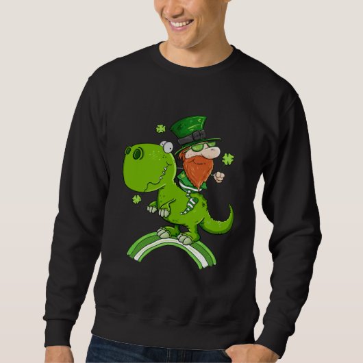 St Patricks Day Leprechaun Riding A Dinosaur Shamr Sweatshirt (Vorderseite)