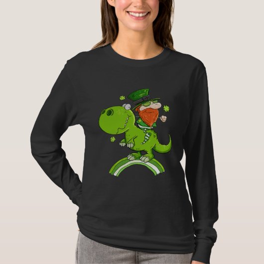 St Patricks Day Leprechaun Riding A Dinosaur Shamr T-Shirt (Vorderseite)
