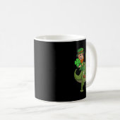 St Patricks Day Leprechaun Riding T Rex Fun Dino B Kaffeetasse (VorderseiteRechts)
