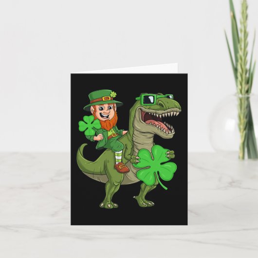 St Patricks Day Leprechaun Riding T Rex Fun Dino B Karte (Vorderseite)