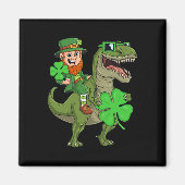 St Patricks Day Leprechaun Riding T Rex Fun Dino B Magnet (Vorne)
