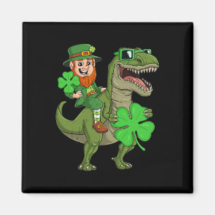 St Patricks Day Leprechaun Riding T Rex Fun Dino B Magnet