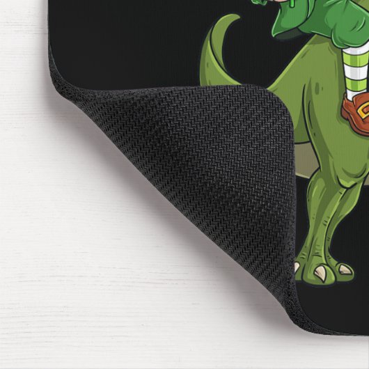 St Patricks Day Leprechaun Riding T Rex Fun Dino B Mousepad (Ecke)
