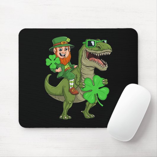 St Patricks Day Leprechaun Riding T Rex Fun Dino B Mousepad (Mit Mouse)