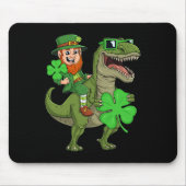 St Patricks Day Leprechaun Riding T Rex Fun Dino B Mousepad (Vorne)