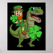 St Patricks Day Leprechaun Riding T Rex Fun Dino B Poster (Vorne)