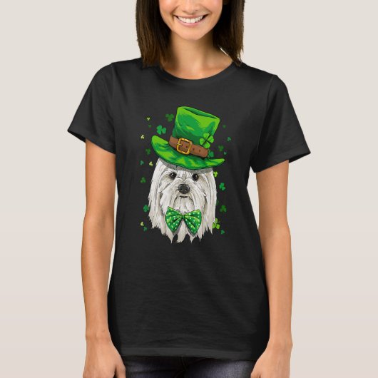 St Patrick's Day Leprechaun Shamrock Maltese Dog T-Shirt (Vorderseite)