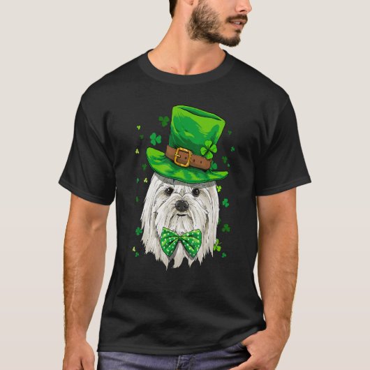 St Patrick's Day Leprechaun Shamrock Maltese Dog T-Shirt (Vorderseite)