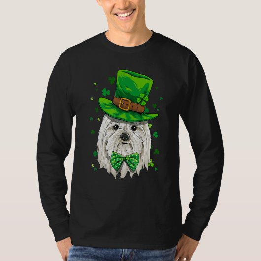 St Patrick's Day Leprechaun Shamrock Maltese Dog T-Shirt (Vorderseite)