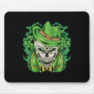 St Patricks Day Leprechaun Skull Kleeblatt Mousepad