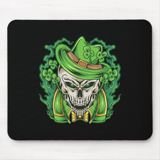 St Patricks Day Leprechaun Skull Kleeblatt Mousepad (Vorne)