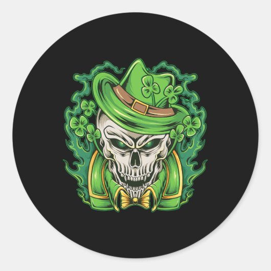 St Patricks Day Leprechaun Skull Kleeblatt Runder Aufkleber (Vorderseite)