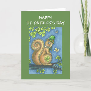 ST. PATRICKS DAY LEPRECHAUN SQUIRREL GREETING CARD KARTE