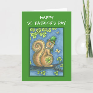 ST. PATRICKS DAY LEPRECHAUN SQUIRREL GREETING CARD KARTE