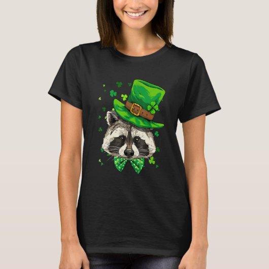 St Patricks Day Leprechaun Waschbär Kleeblatt Iris T-Shirt (Vorderseite)