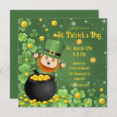 St. Patrick's Day Leprechauns Kleeblatt & Gold Einladung (Vorne/Hinten)
