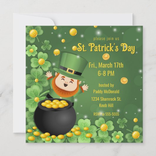 St. Patrick's Day Leprechauns Kleeblatt & Gold Einladung (Vorderseite)