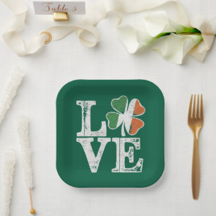 St Patricks Day Liebe Glücklicher Irischer Kleebla Pappteller