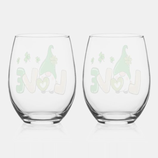 St Patrick's Day Liebe Gnome Weinglas Ohne Stiel (Rückseite)
