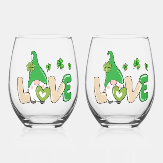 St Patrick's Day Liebe Gnome Weinglas Ohne Stiel (Vorderseite)