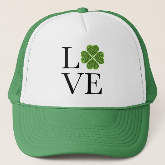 St. Patrick's Day Liebe Green Glitzer Kleeblatt Truckerkappe (Vorderseite)
