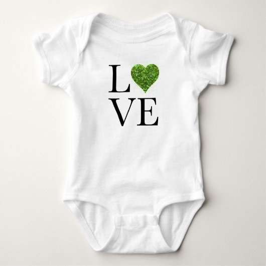 St. Patrick's Day | LIEBE | Grün glitzerndes Herz Baby Strampler (Vorderseite)