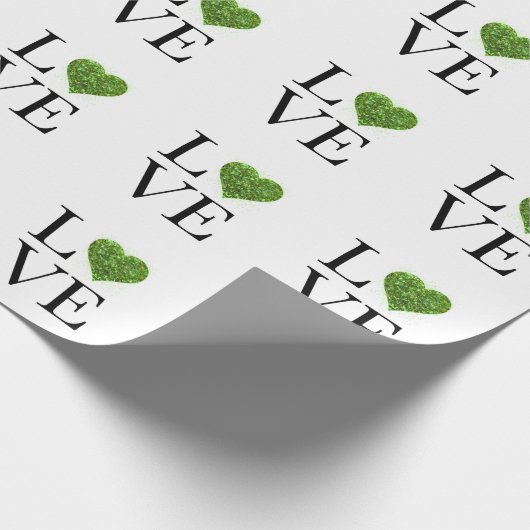 St. Patrick's Day | LIEBE | Grün glitzerndes Herz Geschenkpapier (Ecke)