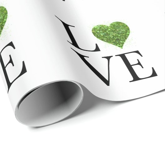 St. Patrick's Day | LIEBE | Grün glitzerndes Herz Geschenkpapier (Rolleneckpunkt)