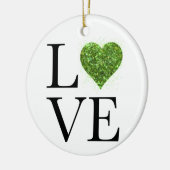 St. Patrick's Day | LIEBE | Grün glitzerndes Herz Keramik Ornament (Links)