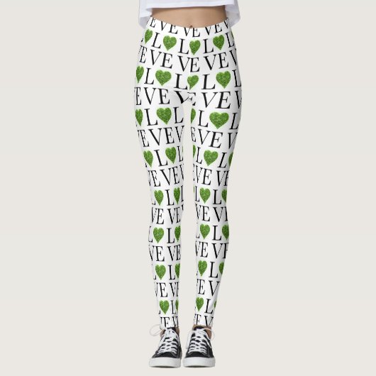 St. Patrick's Day | LIEBE | Grün glitzerndes Herz Leggings (Vorderseite)