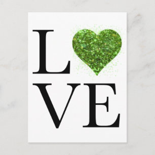 St. Patrick's Day   LIEBE   Grün glitzerndes Herz Postkarte