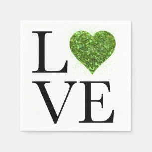 St. Patrick's Day LIEBE Grün glitzerndes Herz Serviette