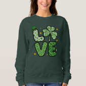 St. Patrick's Day LIEBE Grüne Gemusterte Kleeblatt Sweatshirt (Vorderseite)