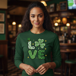 St. Patrick's Day LIEBE Grüne Mischmuster Kleeblat T-Shirt