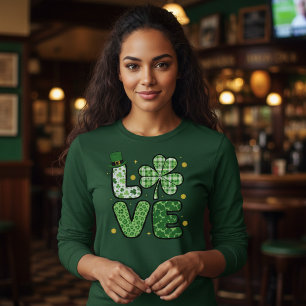 St. Patrick's Day LIEBE Grüne Mischmuster Kleeblat T-Shirt