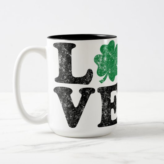St Patrick's Day LIEBE Kleeblatt Irish Zweifarbige Tasse (Links)