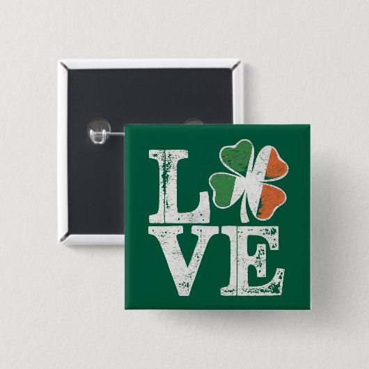 St Patricks Day Liebe Lucky Irish Kleeblatt Green Button (Vorne & Hinten)