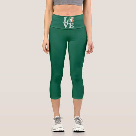 St Patricks Day Liebe Lucky Irish Kleeblatt Green Capri Leggings (Vorderseite)