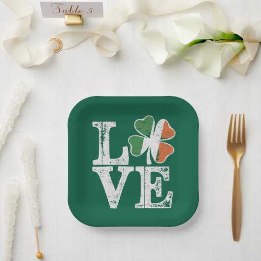 St Patricks Day Liebe Lucky Irish Kleeblatt Green Pappteller (Hochzeit)