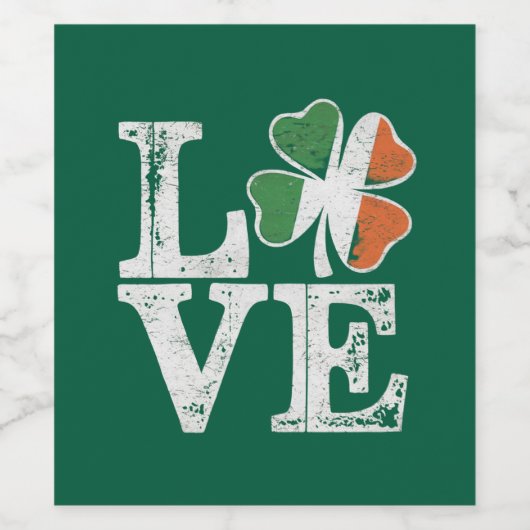St Patricks Day Liebe Lucky Irish Kleeblatt Green Weinetikett (Einzelnes Label)